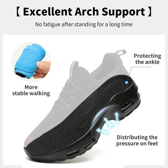 Women's Black-Red Lightweight Mesh Running Sneakers Walking Athletic Shoes - Picture 3 of 7